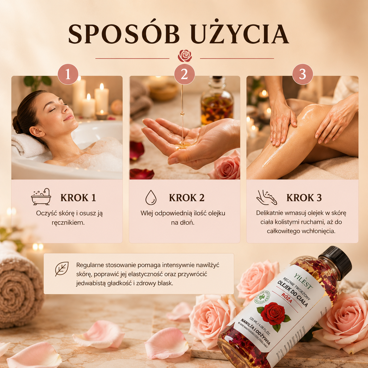 Różany Olejek do Ciała 120 ml – Nawilżający Olejek z Jojobą i Migdałami