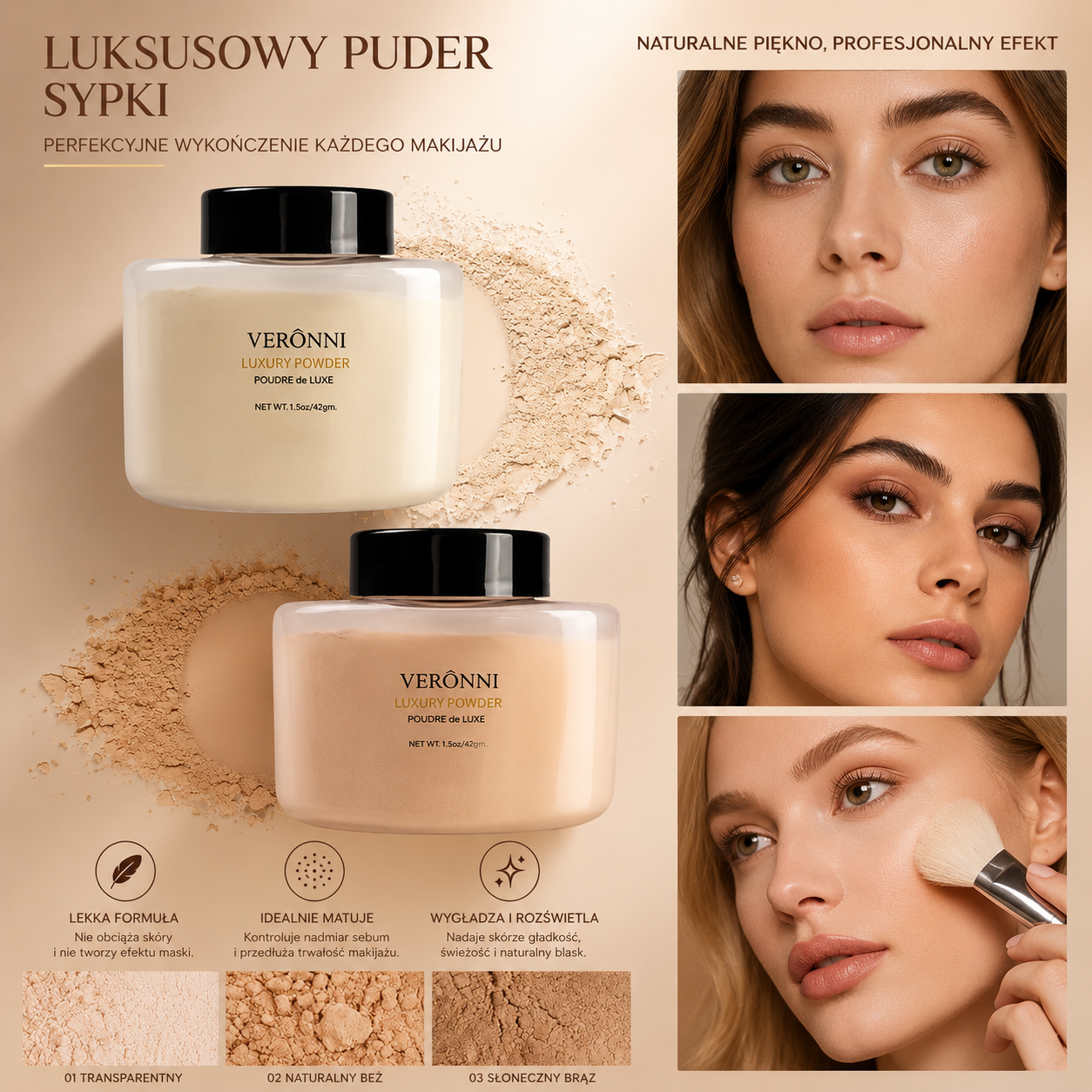 VERONNI Loose Powder – Matujący Puder Sypki Banana Powder 42 g
