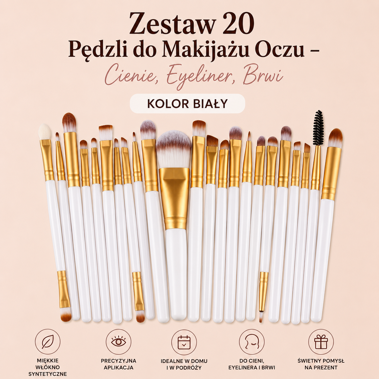 Profesjonalny Zestaw 20 Pędzli do Makijażu Oczu – Cienie, Eyeliner, Brwi