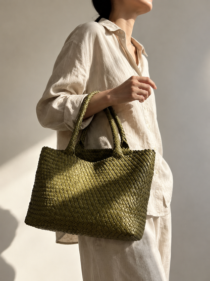 Pleciona Torebka Damska z Ekoskóry PU XXL – Duża Torba Shopper Hobo na Ramię