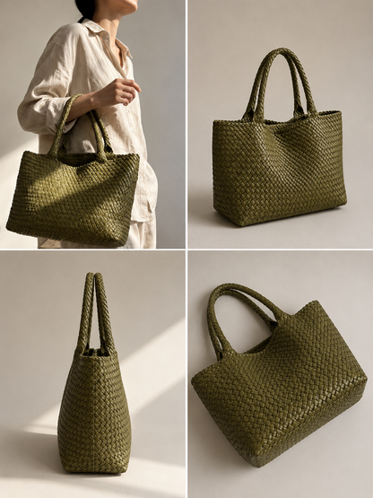 Pleciona Torebka Damska z Ekoskóry PU XXL – Duża Torba Shopper Hobo na Ramię