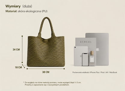 Pleciona Torebka Damska z Ekoskóry PU XXL – Duża Torba Shopper Hobo na Ramię