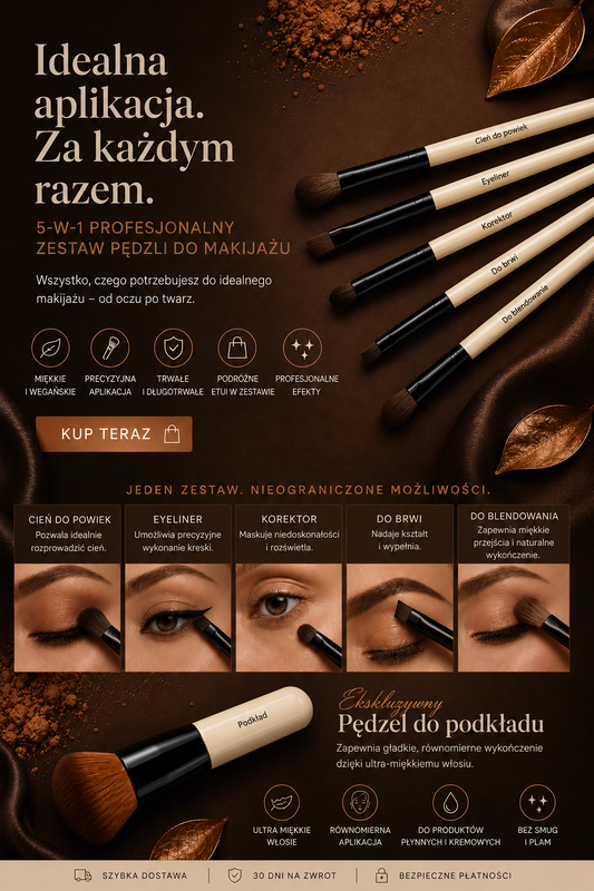 Profesjonalne Pędzle do Makijażu – Podkład, Cienie, Konturowanie i Eyeliner