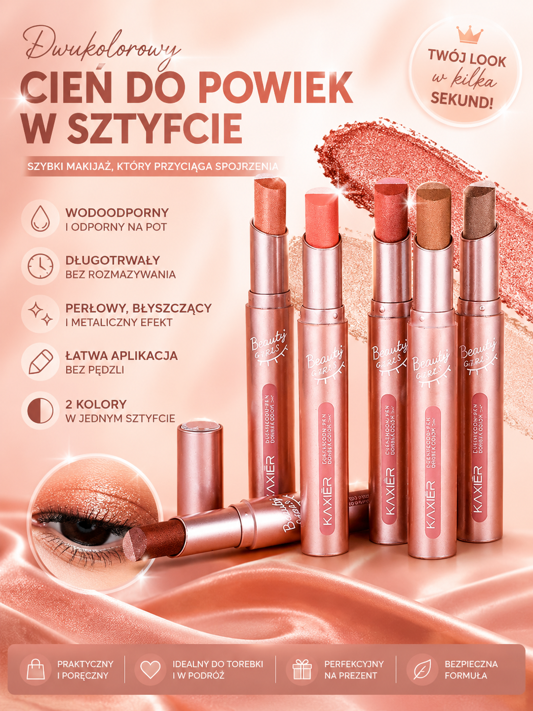 Dwukolorowy Cień do Powiek w Sztyfcie – Wodoodporny, Brokatowy i Długotrwały