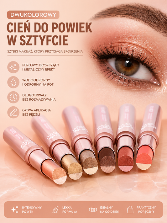 Dwukolorowy Cień do Powiek w Sztyfcie – Wodoodporny, Brokatowy i Długotrwały
