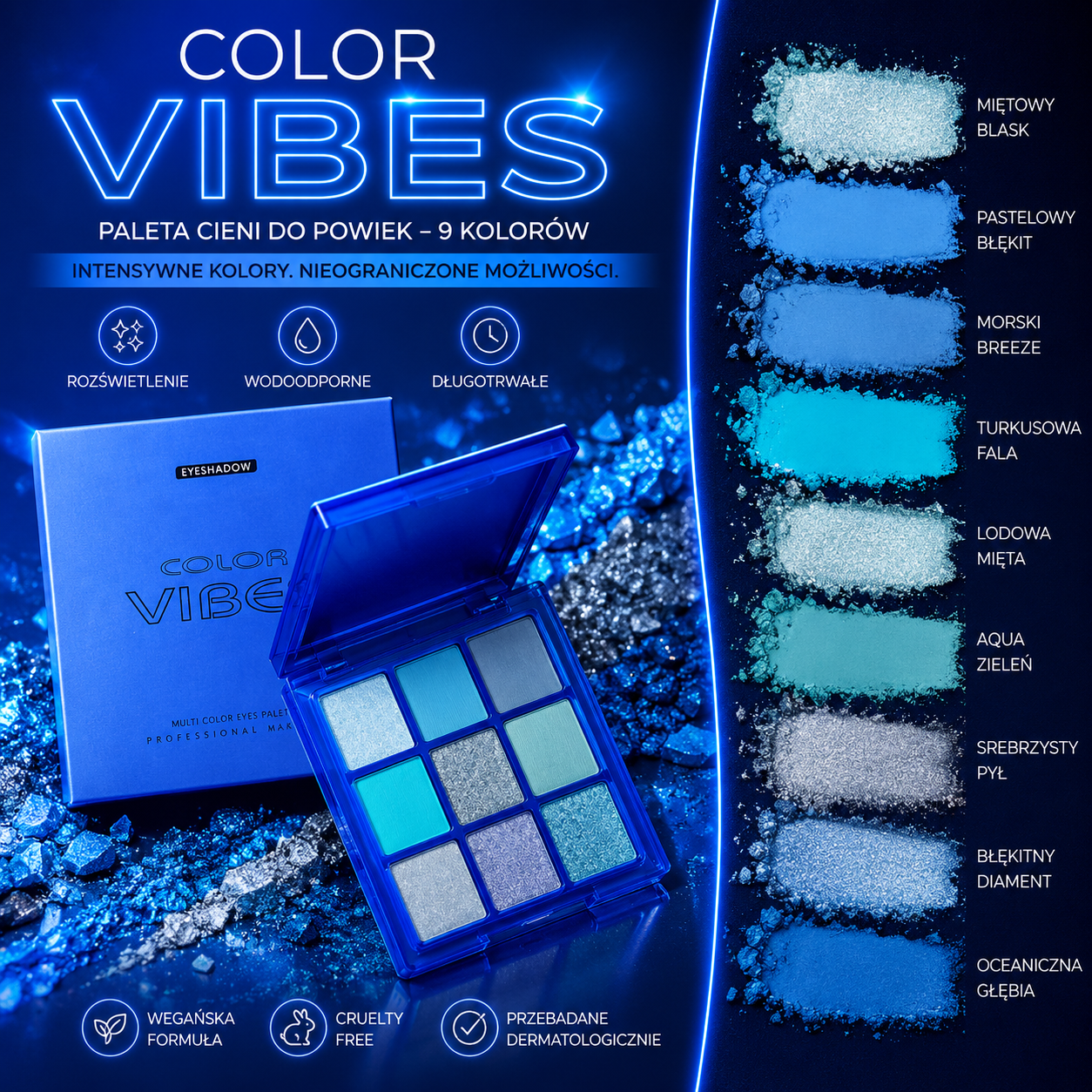 Paleta Cieni do Powiek 9 Kolorów – Glitter, Mat i Shimmer - Wodoodporna