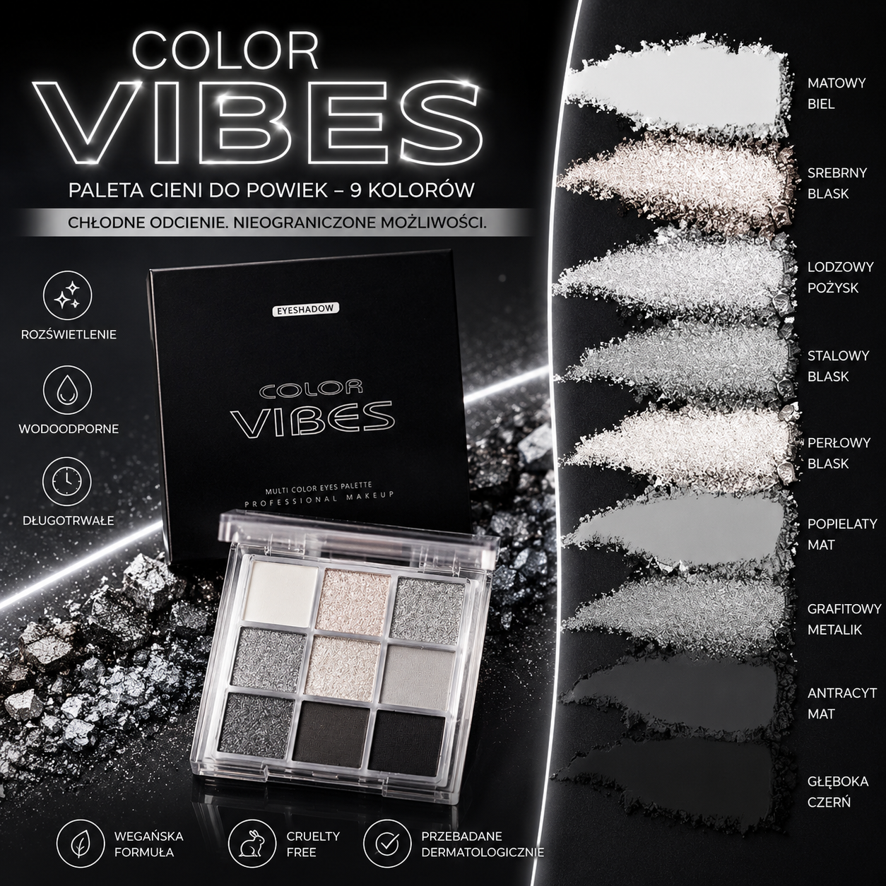 Paleta Cieni do Powiek 9 Kolorów – Glitter, Mat i Shimmer - Wodoodporna