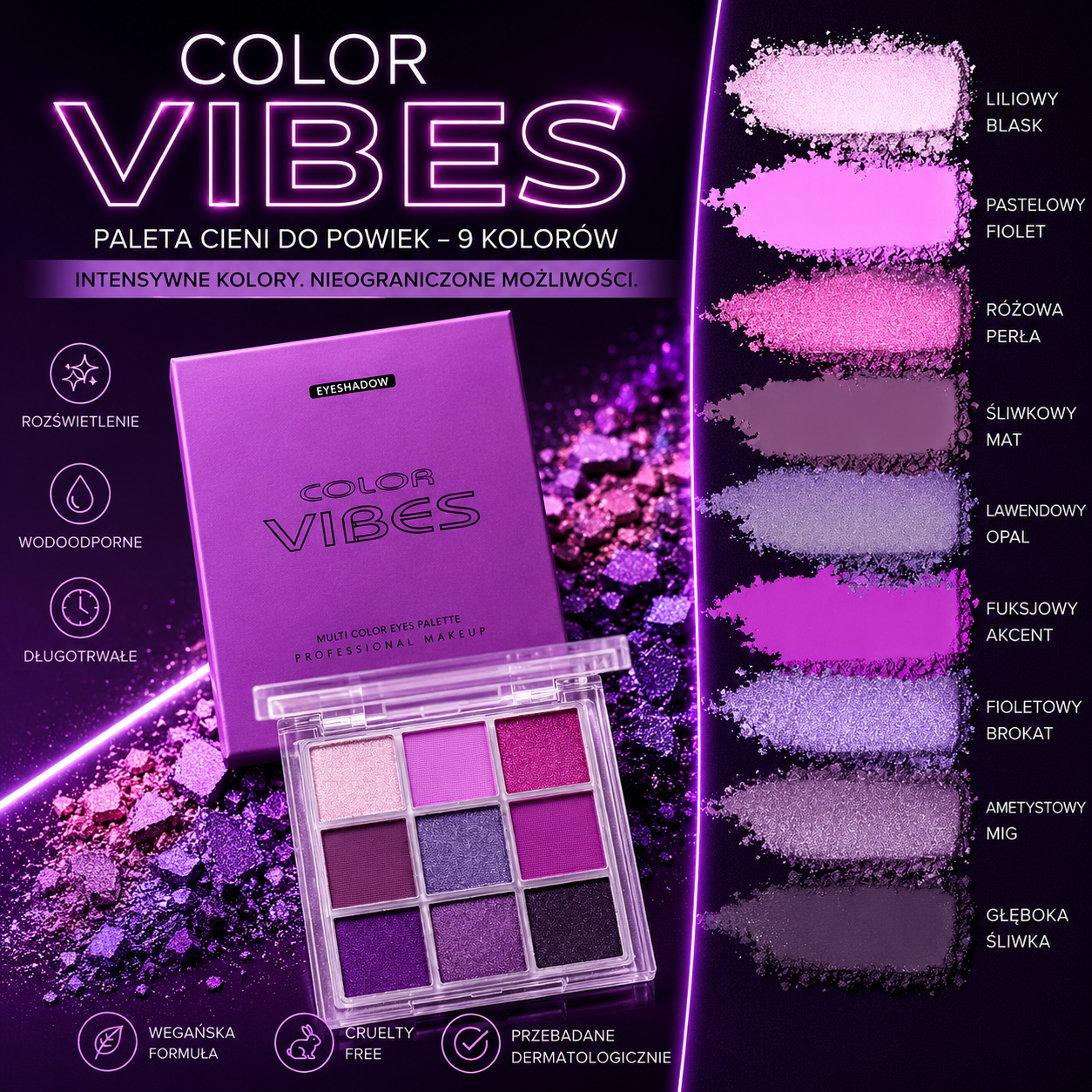 Paleta Cieni do Powiek 9 Kolorów – Glitter, Mat i Shimmer - Wodoodporna