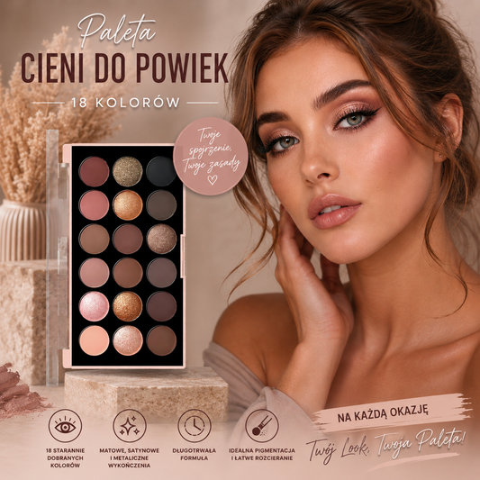 Profesjonalna Paleta Cieni 18 Kolorów – Mat, Glitter i Shimmer Nude Earth Tones JUJU Dream