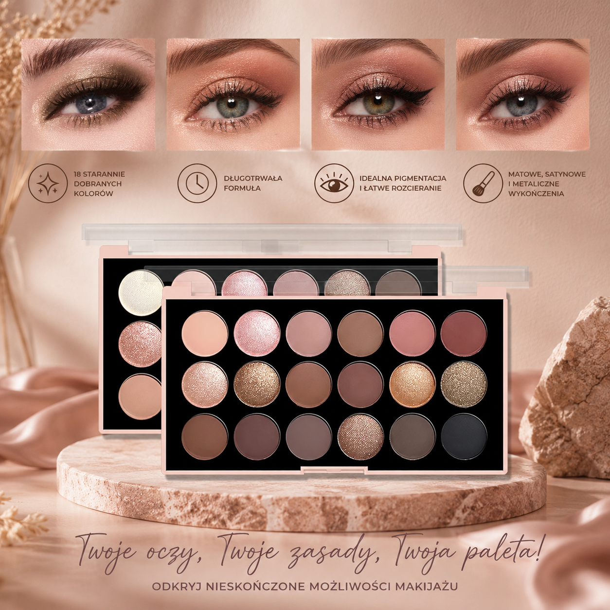 Profesjonalna Paleta Cieni 18 Kolorów – Mat, Glitter i Shimmer Nude Earth Tones JUJU Dream