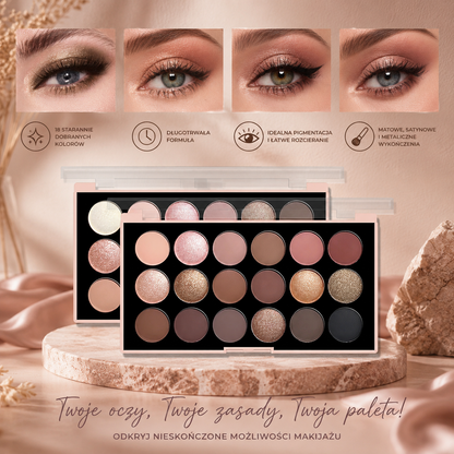 Profesjonalna Paleta Cieni 18 Kolorów – Mat, Glitter i Shimmer Nude Earth Tones JUJU Dream