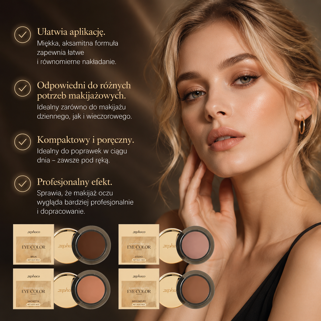 Brązowy Matowy Cień do Powiek Smoky Eye – Trwały Waterproof Eelhope 5g