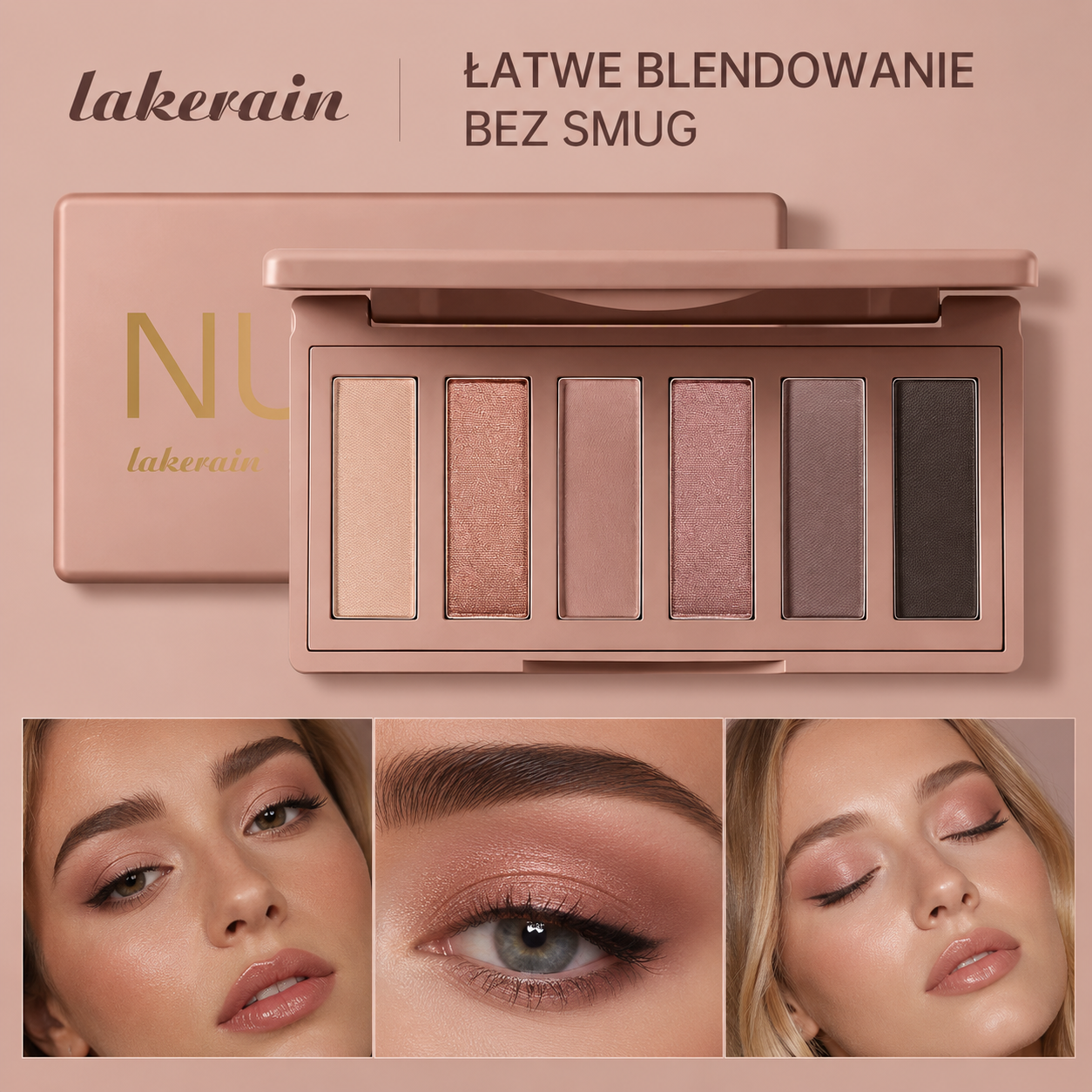 6-Kolorowa Paleta Cieni Nude – Neutralne Różowe Odcienie Mat i Glow Waterproof