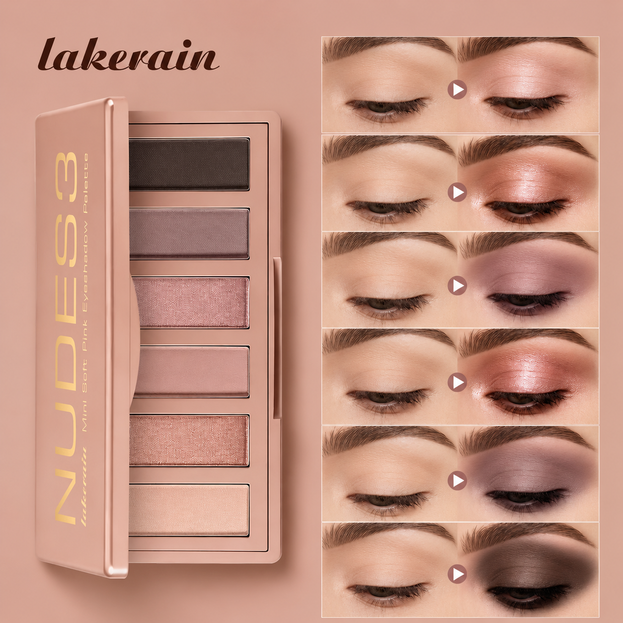 6-Kolorowa Paleta Cieni Nude – Neutralne Różowe Odcienie Mat i Glow Waterproof