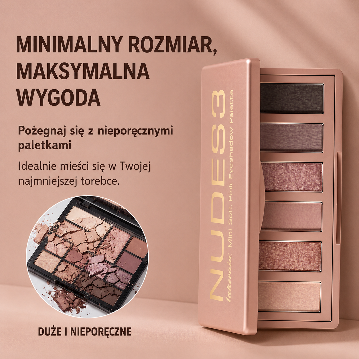 6-Kolorowa Paleta Cieni Nude – Neutralne Różowe Odcienie Mat i Glow Waterproof