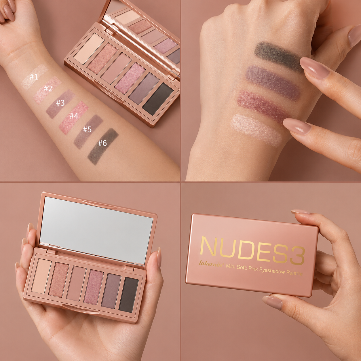 6-Kolorowa Paleta Cieni Nude – Neutralne Różowe Odcienie Mat i Glow Waterproof