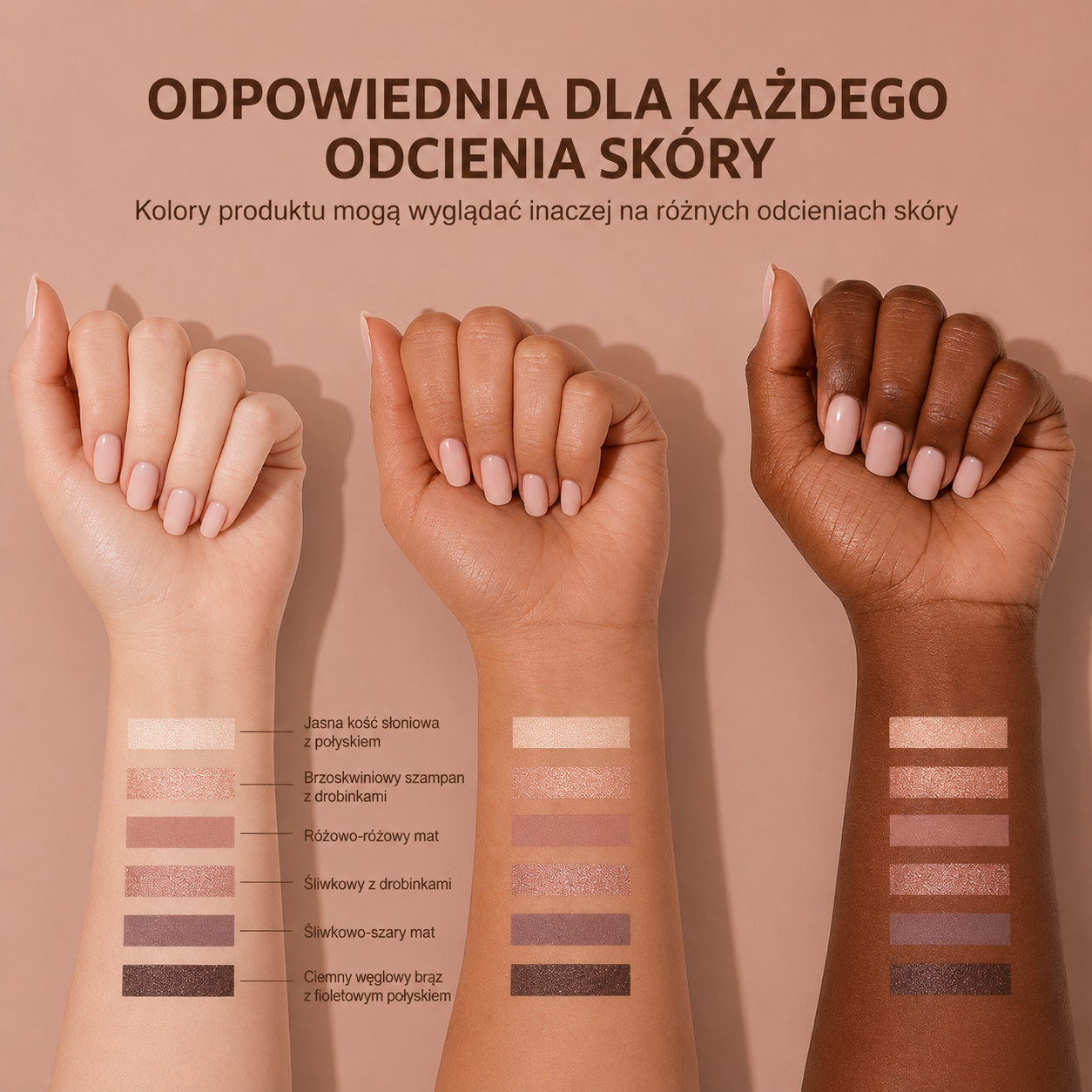6-Kolorowa Paleta Cieni Nude – Neutralne Różowe Odcienie Mat i Glow Waterproof
