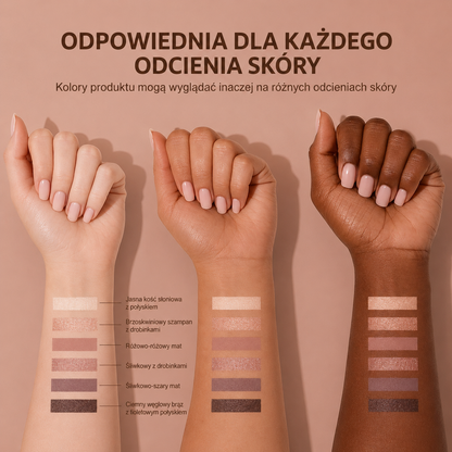 6-Kolorowa Paleta Cieni Nude – Neutralne Różowe Odcienie Mat i Glow Waterproof