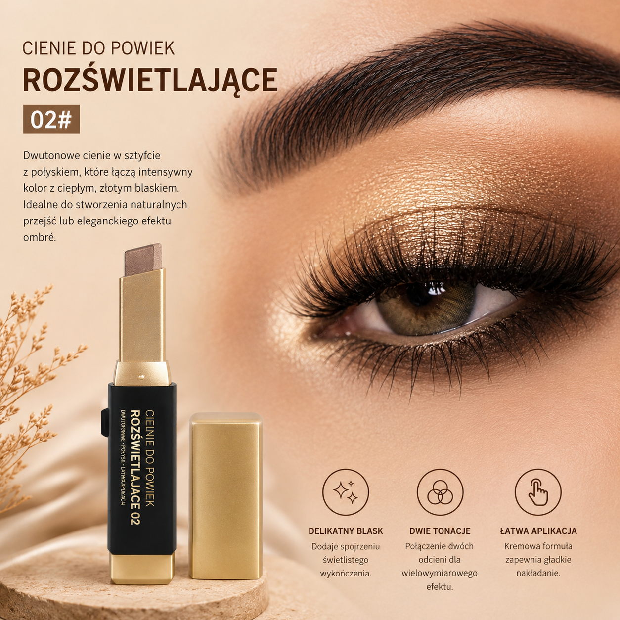 Brokatowy Cień do Powiek w Sztyfcie 2w1 – Shimmer & Metallic Eye Stick