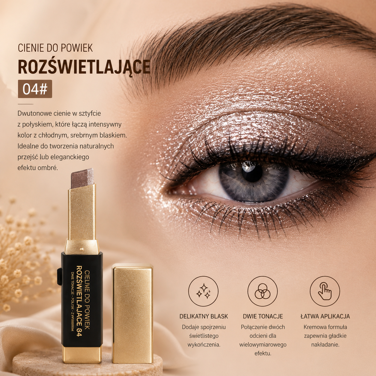 Brokatowy Cień do Powiek w Sztyfcie 2w1 – Shimmer & Metallic Eye Stick