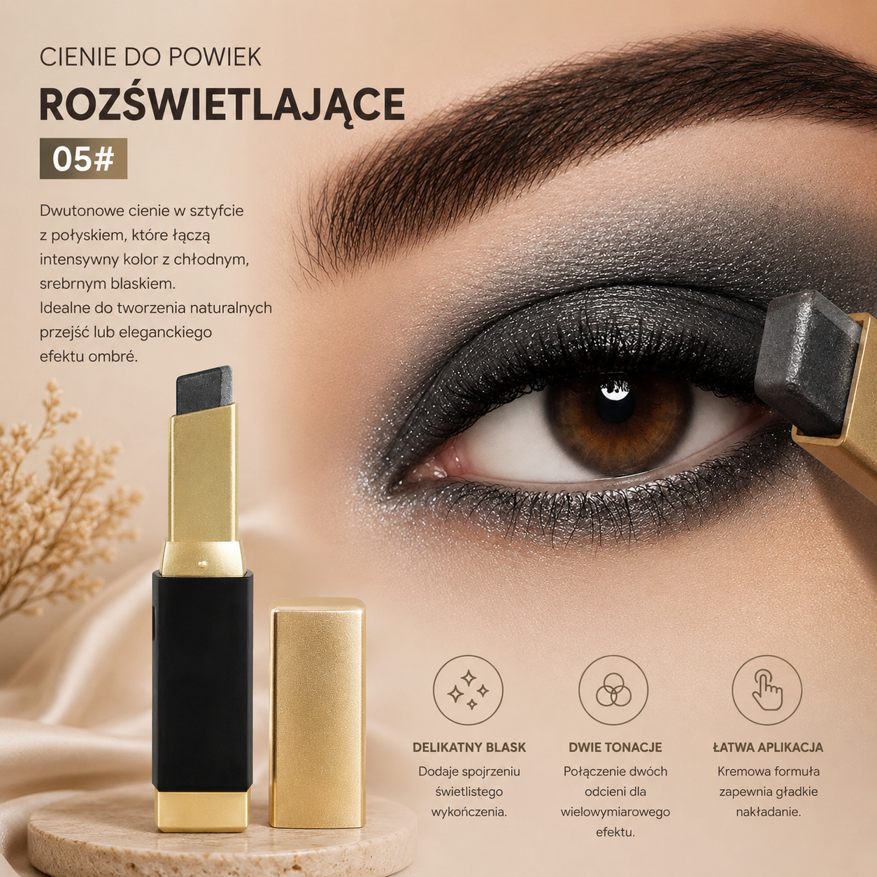 Brokatowy Cień do Powiek w Sztyfcie 2w1 – Shimmer & Metallic Eye Stick
