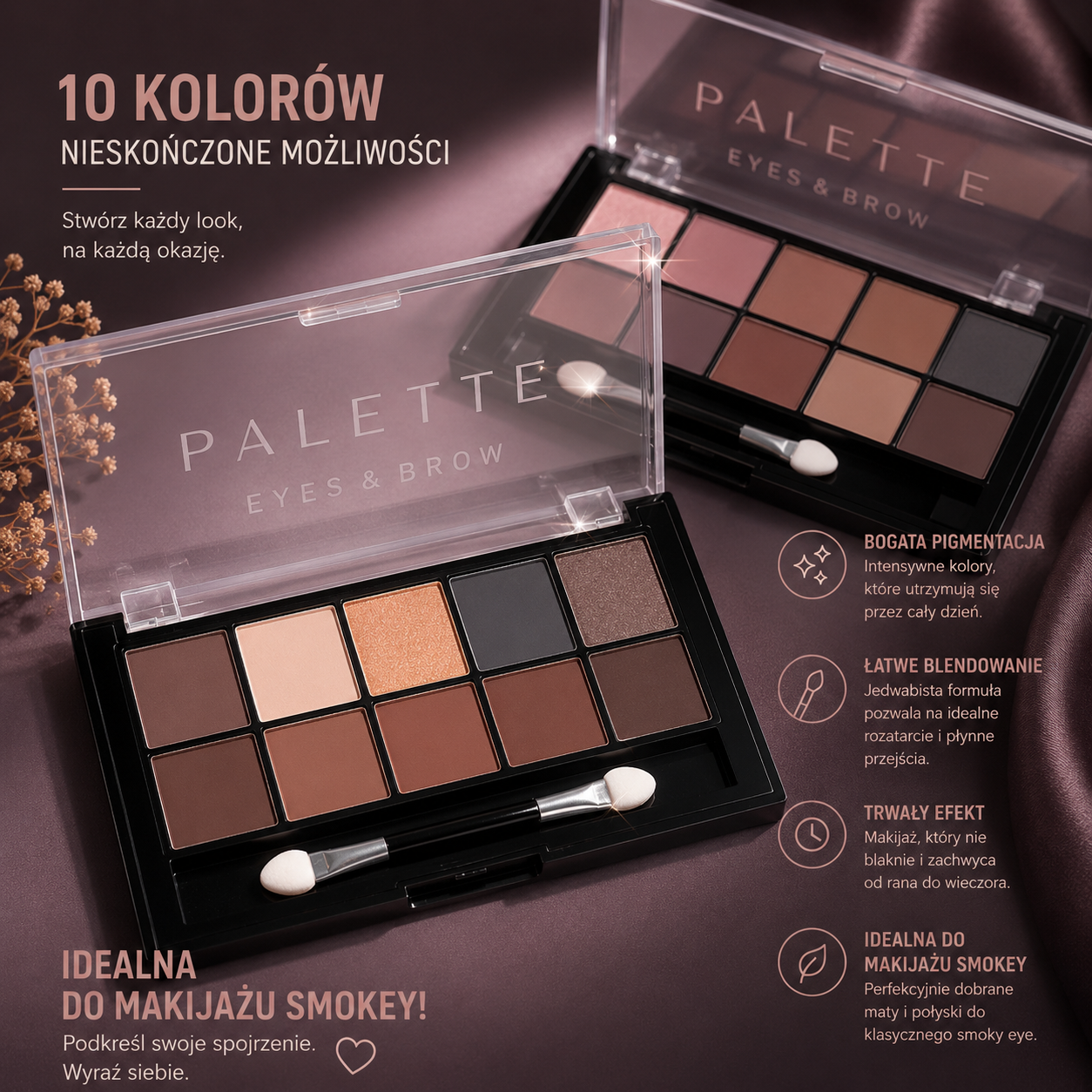 Paleta cieni do powiek w kolorze perłowym i matowym - z drobnym połyskiem