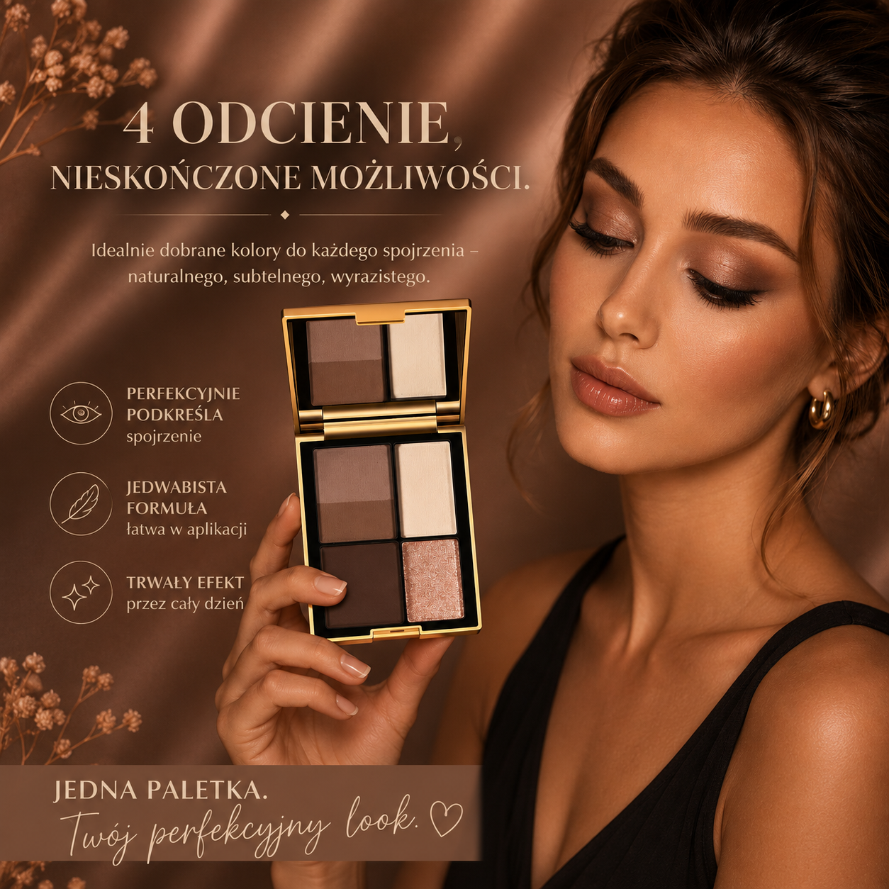 Modna Paletka Cieni 4 Odcienie – Beige Brown Smoky Makeup