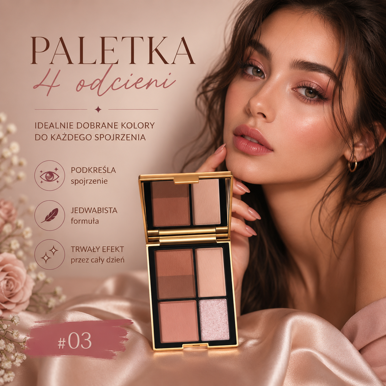 Modna Paletka Cieni 4 Odcienie – Beige Brown Smoky Makeup
