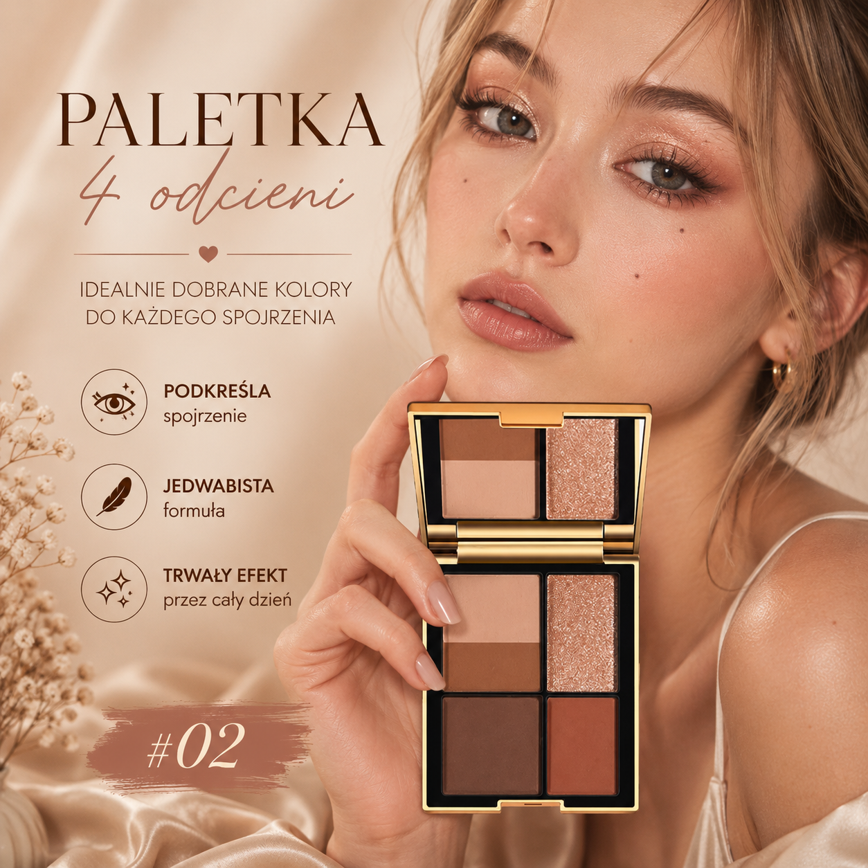 Modna Paletka Cieni 4 Odcienie – Beige Brown Smoky Makeup