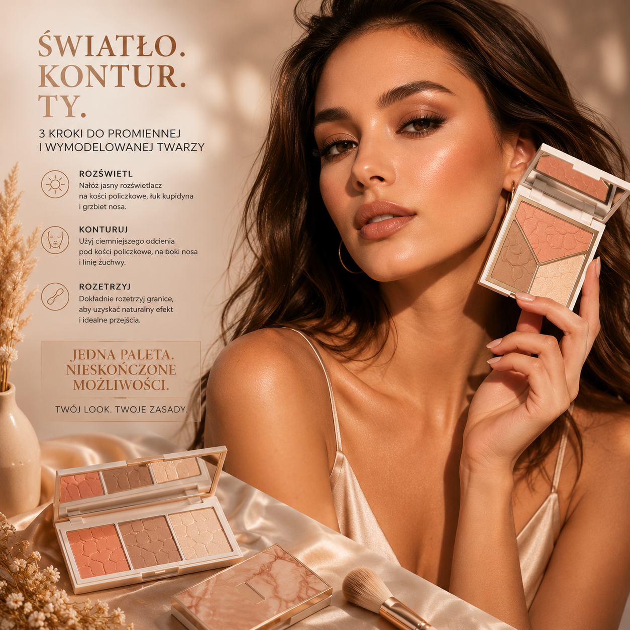 MINSHZEE 3w1 Paleta do Konturowania Twarzy – Róż, Bronzer i Rozświetlacz