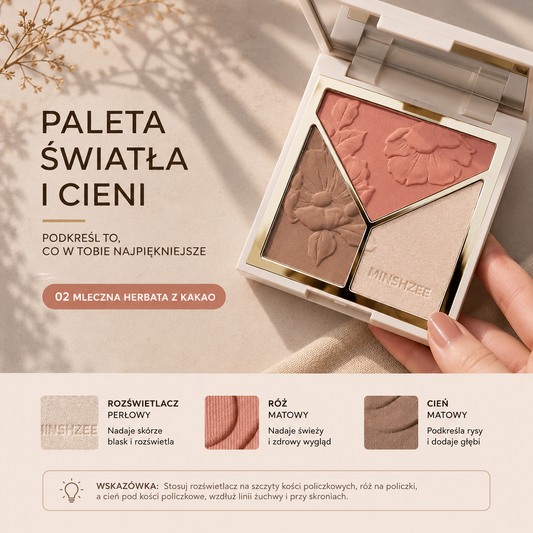 MINSHZEE 3w1 Paleta do Konturowania Twarzy – Róż, Bronzer i Rozświetlacz