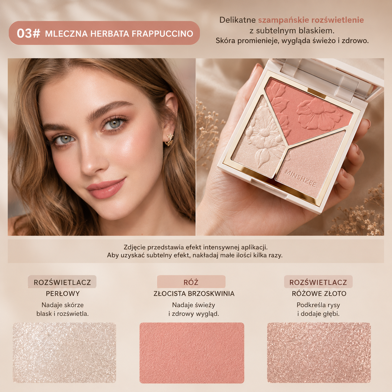 MINSHZEE 3w1 Paleta do Konturowania Twarzy – Róż, Bronzer i Rozświetlacz