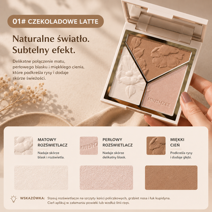 MINSHZEE 3w1 Paleta do Konturowania Twarzy – Róż, Bronzer i Rozświetlacz