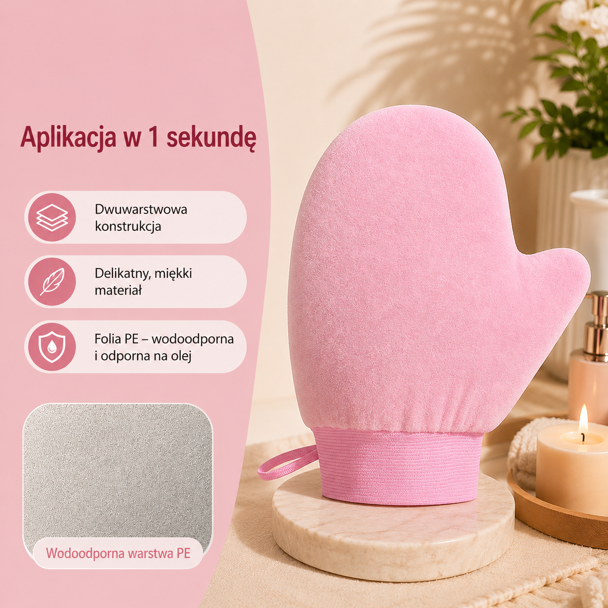 Wielorazowa rękawica do aplikacji samoopalacza – rękawica do nakładania kremu, balsamu i pianki brązującej, rękawica do czyszczenia i aplikacji samoopalacza.
