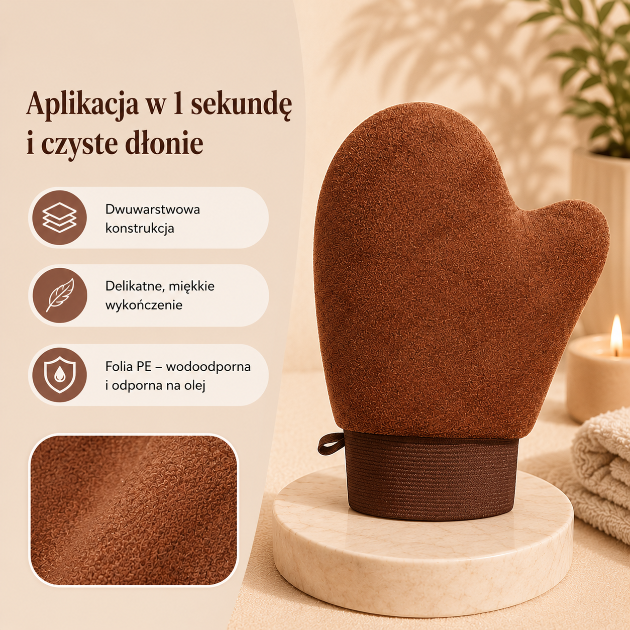 Wielorazowa rękawica do aplikacji samoopalacza – rękawica do nakładania kremu, balsamu i pianki brązującej, rękawica do czyszczenia i aplikacji samoopalacza.
