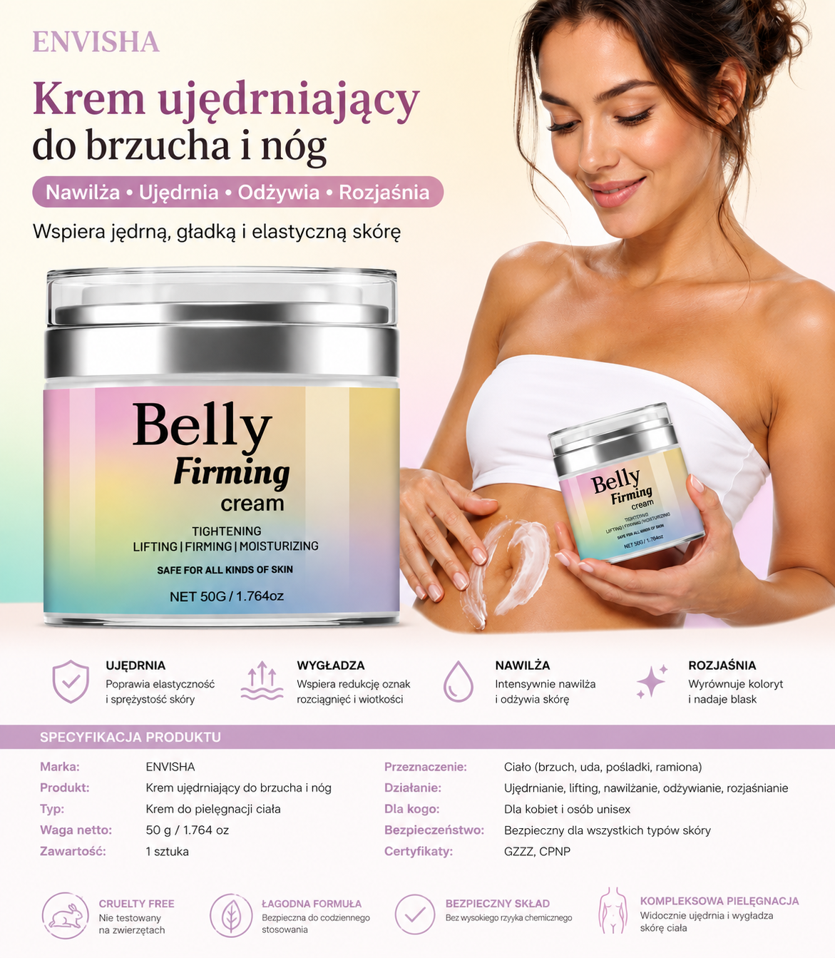 ENVISHA Krem Ujędrniający do Brzucha i Nóg 50 g