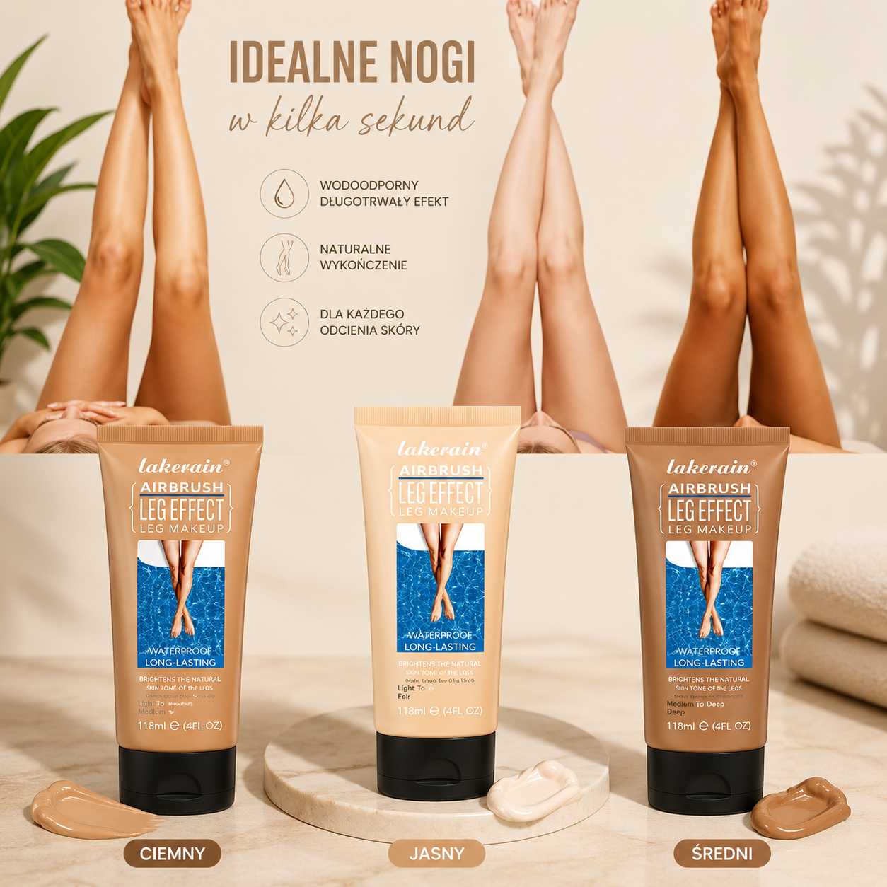 Lakerain Leg Makeup Lotion – Wodoodporny Podkład do Nóg i Ciała 118 ml