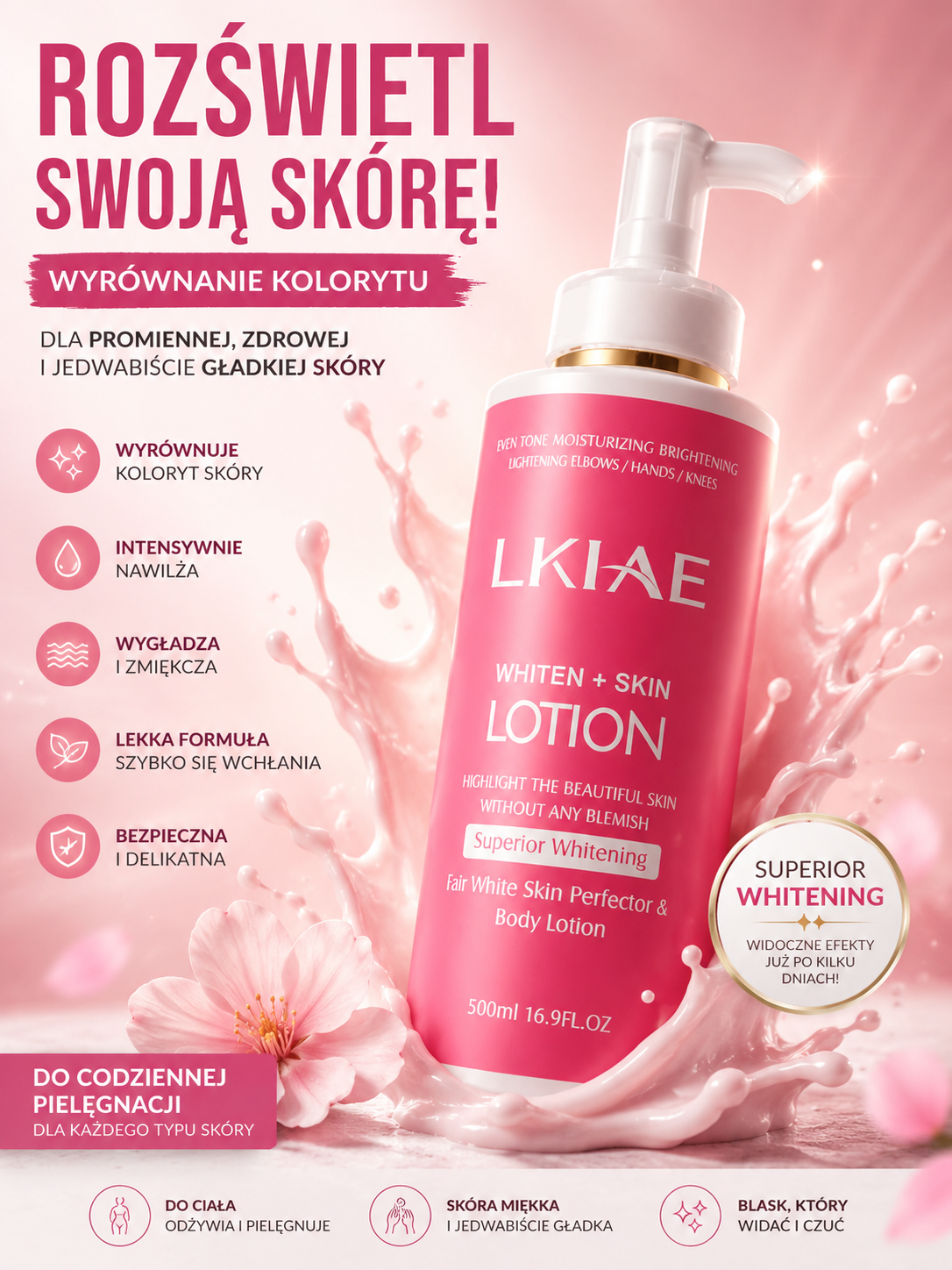 LKIAE Fair White Body Lotion 500 ml – Rozświetlający balsam do ciała i twarzy