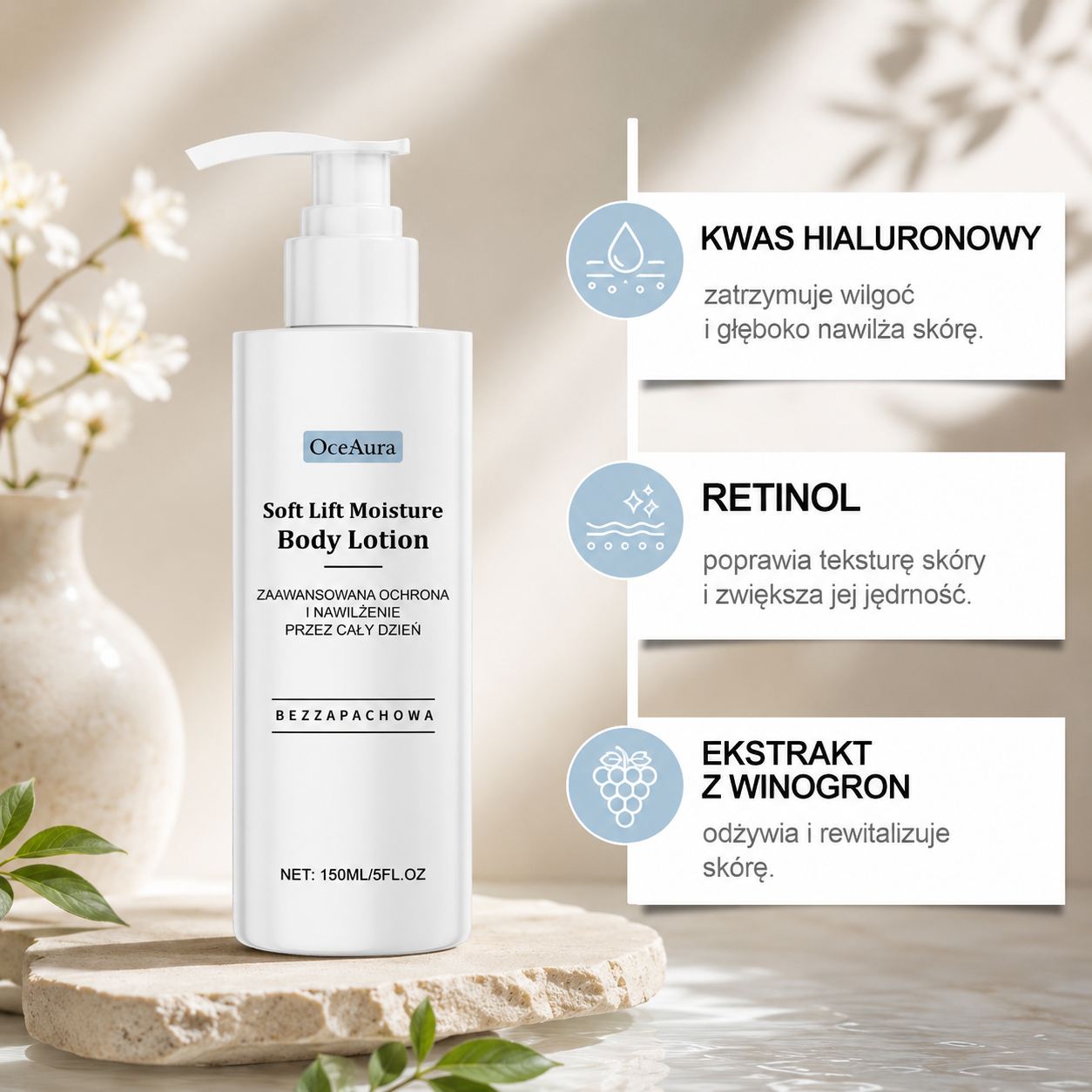 Balsam do Ciała z Retinolem, Kwasem Hialuronowym i Ekstraktem z Winogron – 150 ml