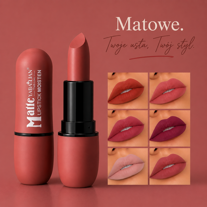 Paleta 6 Matowych Pomadek do Ust – Aksamitne Wykończenie, Wodoodporna i Długotrwała Formuła