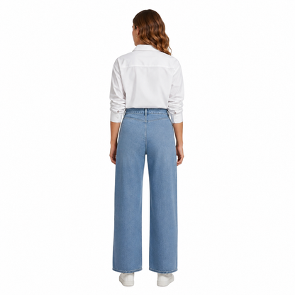 Jeansy Damskie Straight Leg Wysoki Stan – Modne Luźne Spodnie Denim Blue