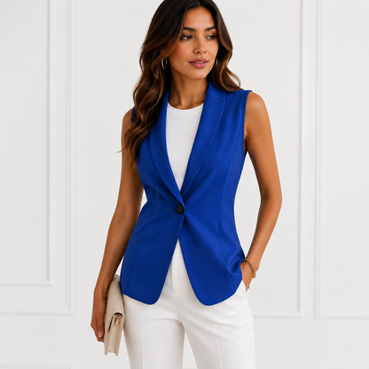 Damska Kamizelka Garniturowa Elegancka Bez Rękawów – Marynarka na Guzik Slim Fit