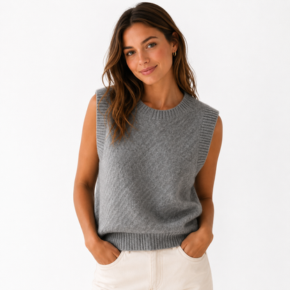Damska Kamizelka z 100% Wełny Merino – Elegancki Sweter Bez Rękawów z Żakardowym Wzorem
