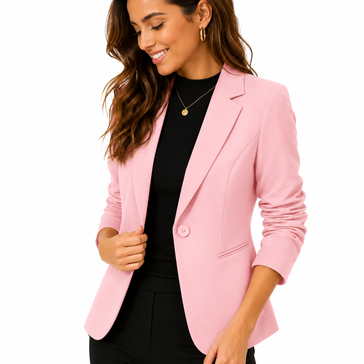 Damska Marynarka Czerwona Slim Fit – Elegancki Blezer z Kieszeniami, Zapinany na Guzik