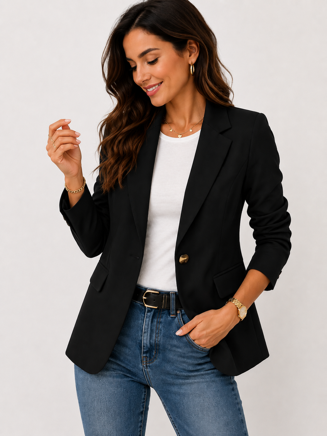 Damska Marynarka Oversize – Elegancki Blezer Casual z Długim Rękawem
