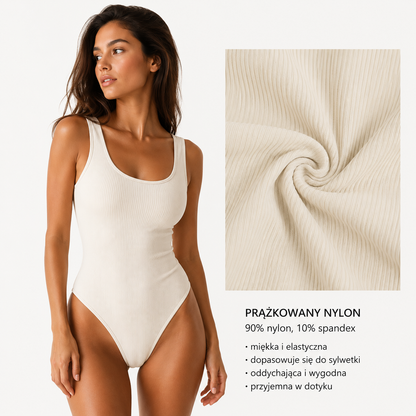 Modelujące Body Prążkowane Tummy Control – Bezszwowe Body Wyszczuplające z Zapięciem w Kroku - Light Compression