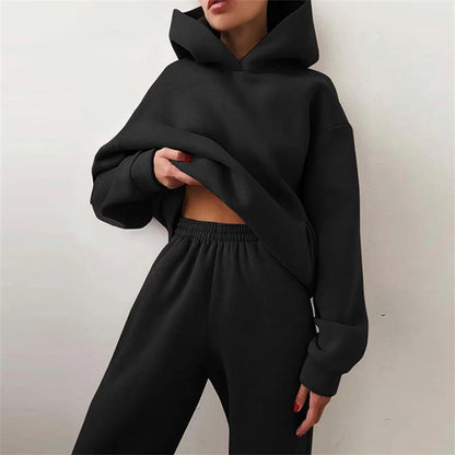 Damski Dres Komplet Bluza z Kapturem i Spodnie - Ciepły Zestaw Oversize