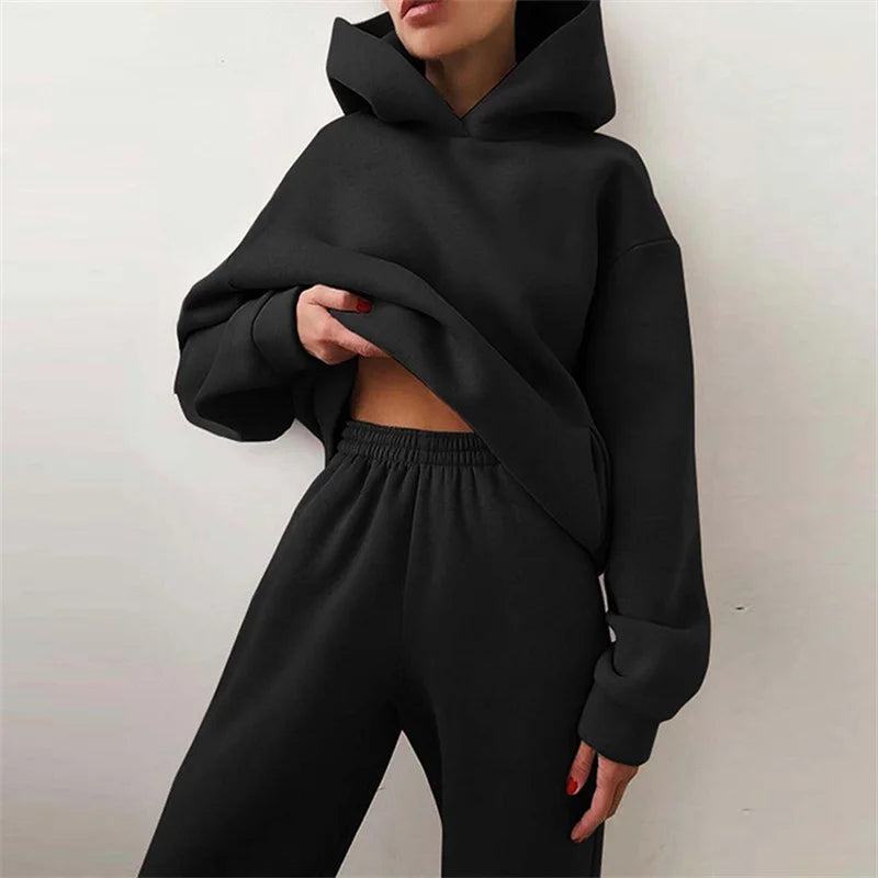 Damski Dres Komplet Bluza z Kapturem i Spodnie - Ciepły Zestaw Oversize