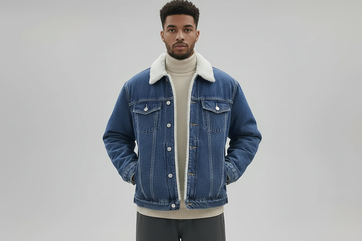 Urban Denim Jacket dla mężczyzn – dopasowana kurtka jeansowa z ociepleniem wełnianym