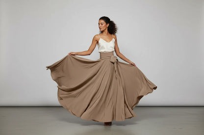 Plisowana Spódnica Maxi z Wysokim Stanem - Elegancka Spódnica Lace Up A-Line